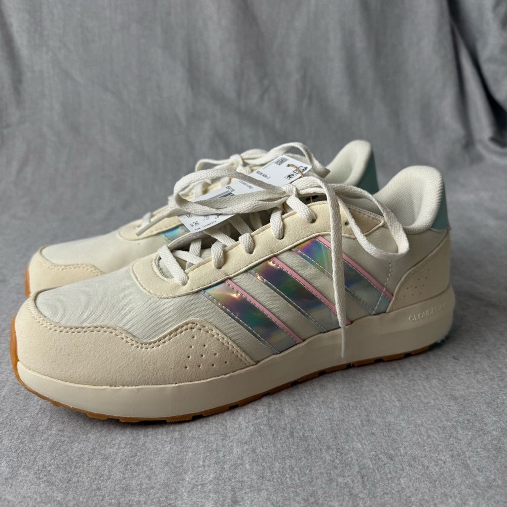 Adidas Run 60s J IE6119 Beige Sneakers‎ with Shimmer Stripes
